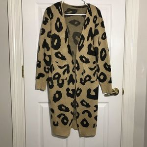 Leopard Animal Print Long Cardigan Sweater Knit L